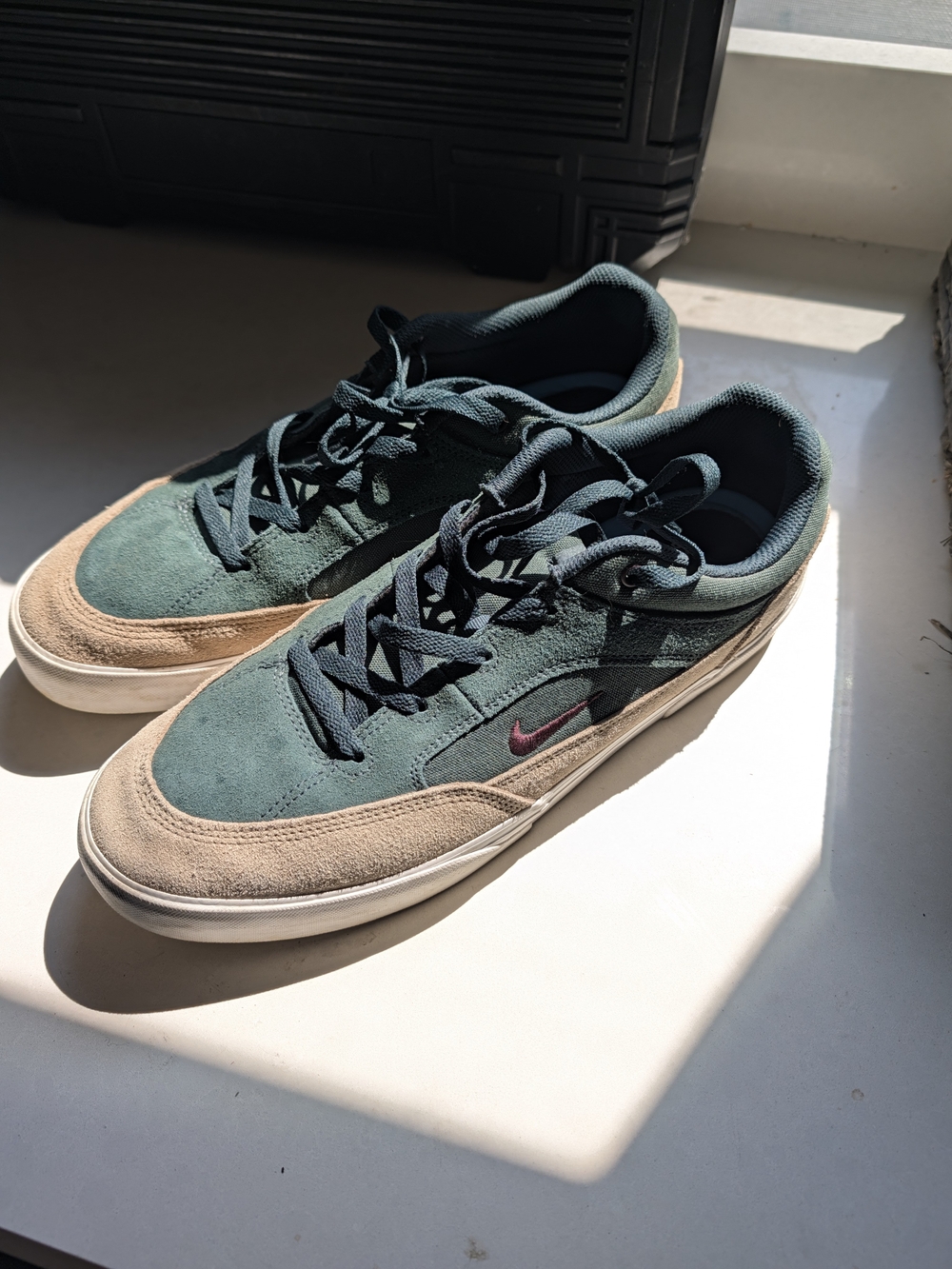 Nike Green and Tan Low-Top Suede Sneakers